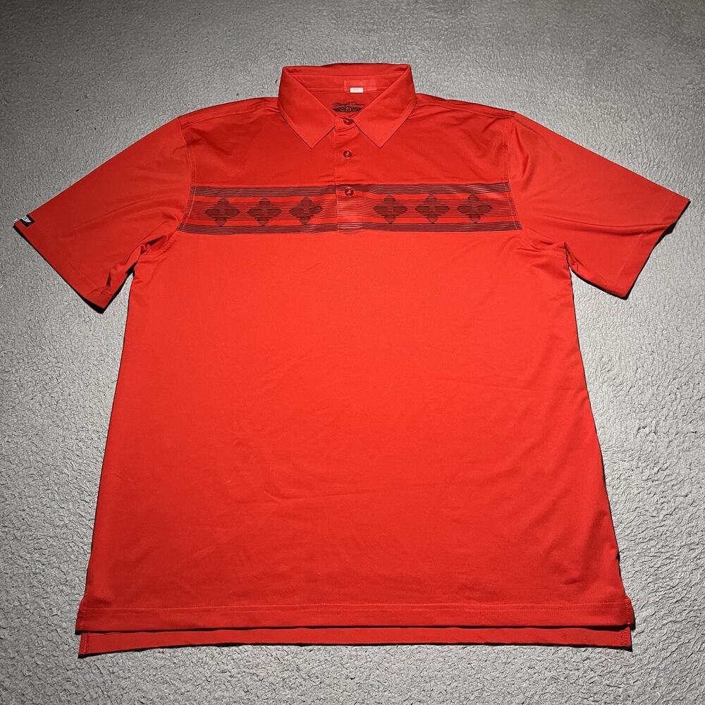 Straight Down Polo Shirt Mens Large Red Floral Short Sleeve Stretch Golf Preppy